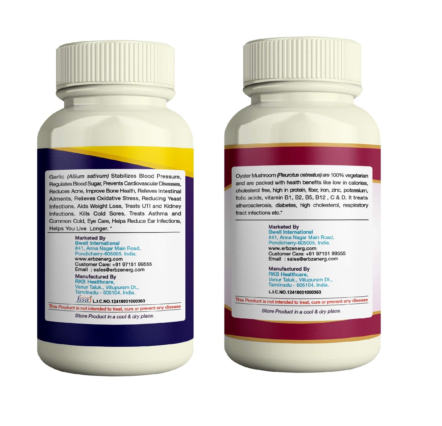 ERBZENERG® Organic Garlic 60 Capsules (Garlic and Oyster Mushroom)