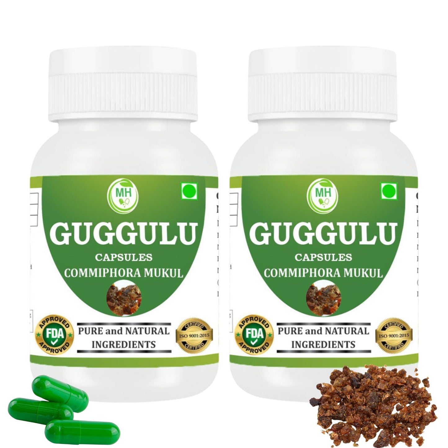 Morsan's Guggulu (Commiphora mukul) Capsules, Pack of 2 x 60 x 500 mg. Veg. Capsules (2)