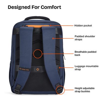 Nasher Miles Oxford Corporate Backpack | Premium Polyester & PU Laptop Backpack 35L | Ideal for Office, College, School & Travel | Men, Women, Boys, Girls (Navy Blue)