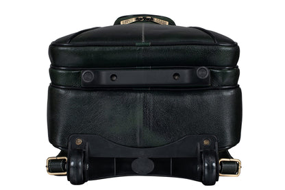 BRAND LEATHER Rolling Backpack Wheeled Laptop Backpack for Travel, Carryon Trolley Luggage Suitcase Compact Business Bag Student Laptop Bag for Men Women (Green)