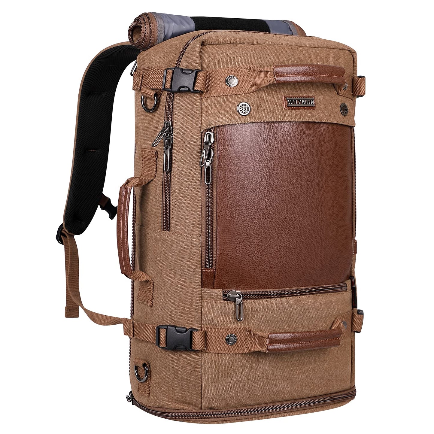 WITZMAN Travel Backpack for Men Carry on Luggage Backpack Large Man Canvas Rucksack with Shoe Compartment（A2021-2 Brown