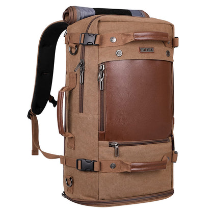 WITZMAN Travel Backpack for Men Carry on Luggage Backpack Large Man Canvas Rucksack with Shoe Compartment（A2021-2 Brown