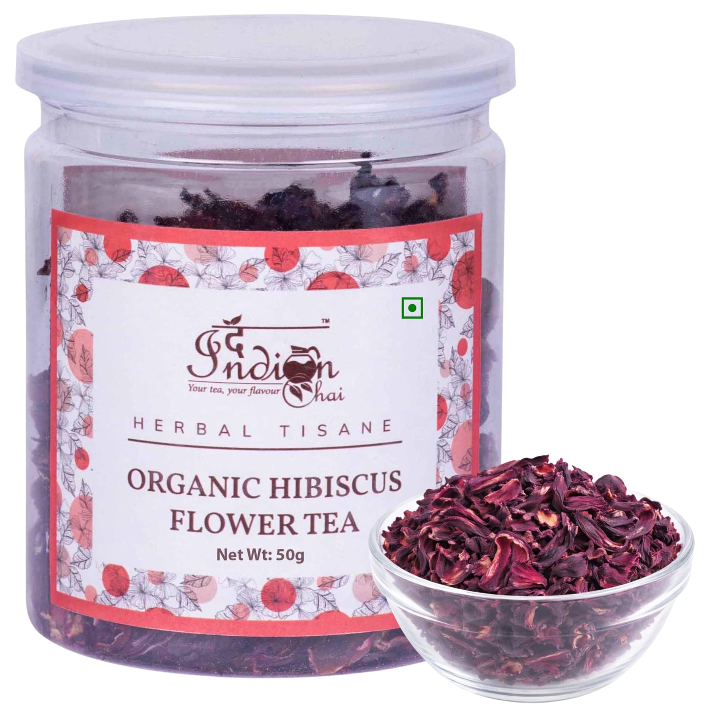 The Indian Chai - Organic Hibiscus Flower Tea 50g | Hibiscus sabdariffa/Gudhal Phool | Caffeine-Free Herbal Tisane | Rich in Vitamin C & Antioxidants | May Support Heart, BP & Skin Wellness