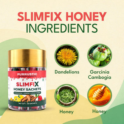 PURRUSTIC SLIMFIX HONEY SACHET Natural Weight Loss Through 9 Ayurvedic Herbs, Control Metabolism and Digestion, Natural Juice from Triphala, Turmeric & Dandelion, No Added Sugar (60 SACHETS)