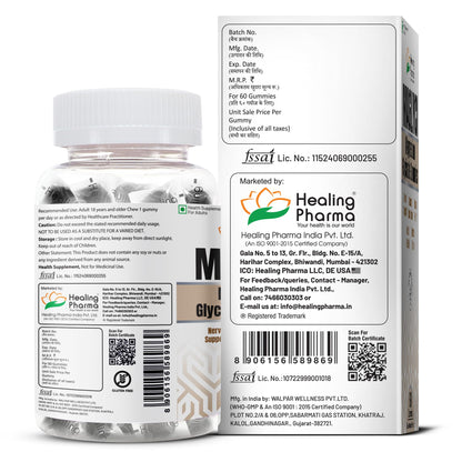 Healing Pharma - Maglyci Magnesium Glycinate Gummies for Better Sleep, Stress Relief and Muscle Relaxation | With Vitamin D3 & B6 | Zero Added Sugar | Magnesium Glycinate Supplement For Men & Women- 60 Gummies Black Currant Flavour
