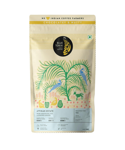Blue Tokai Coffee Roasters Attikan Estate - Medium Dark Roast Pouch| Aeropress Grind 1Kg | Intense Flavour | 100% Arabica Beans | Specialty Coffee | Freshly Roasted Ground Coffee