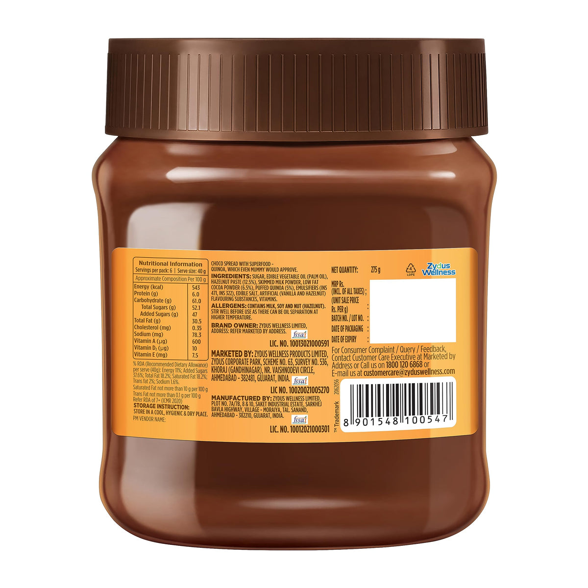 Nutralite Choco Spread Crunchy 275g| With Protein-Rich Quinoa | Premium Chocolate and Real Hazelnuts | Tasty and Healthy Chocolate Spread | For Tasty & Healthy Breakfast | Use as Dip or Spread