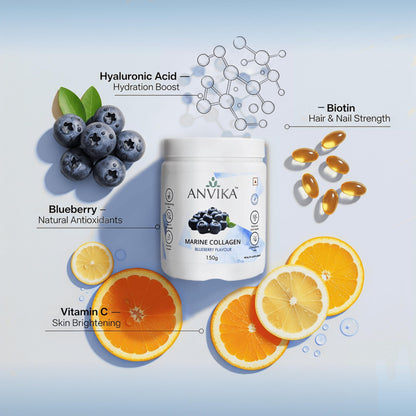 Marine Collagen Peptides Supplement, Blueberry Flavour, 150g