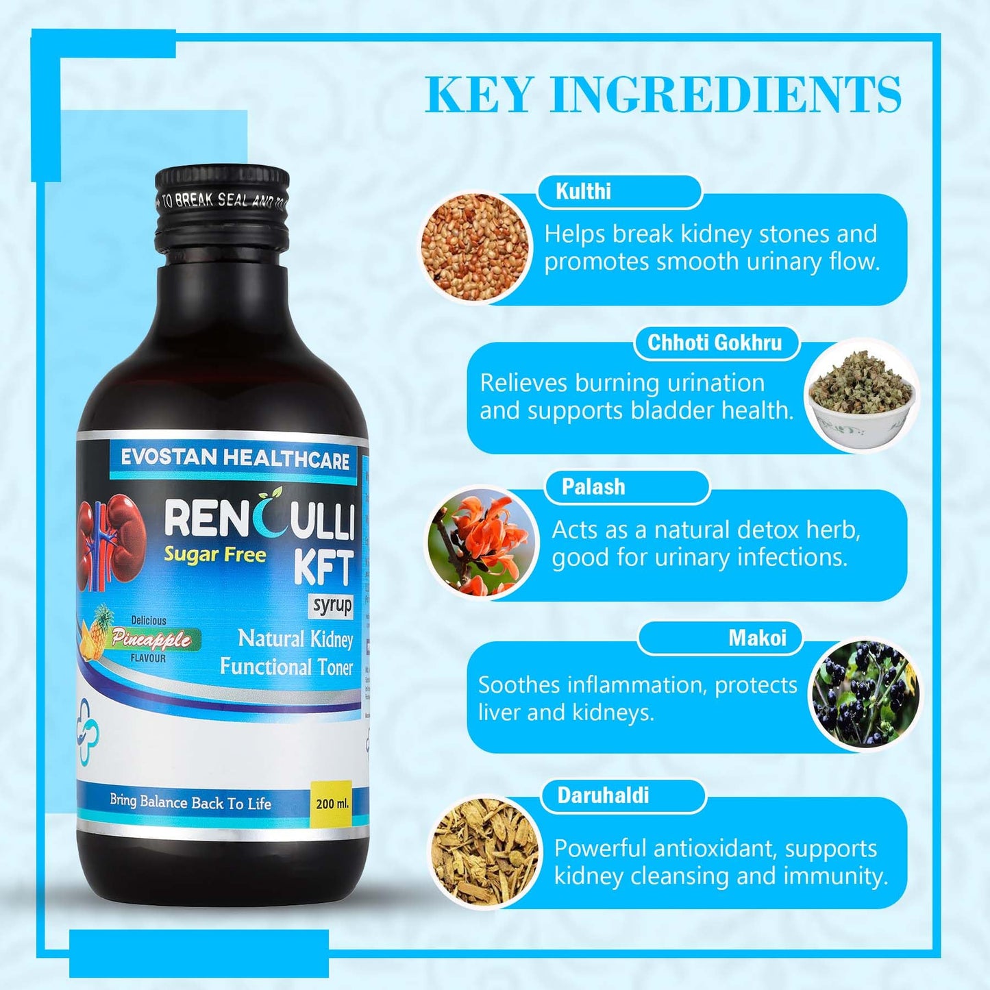 Evostan Healthcare Renculli KFT Syrup, Pineapple Flavour, 200 ml