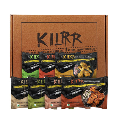 KILRR Chicken Marination Masala Variety Pack of 7 (Marinates 250g Chicken per Pack) | 1- Min Killer Marinade for Tikka, Tandoori Chicken | Just Add Water & Oil | All-Natural, No Preservatives or Additives | Killer Gang