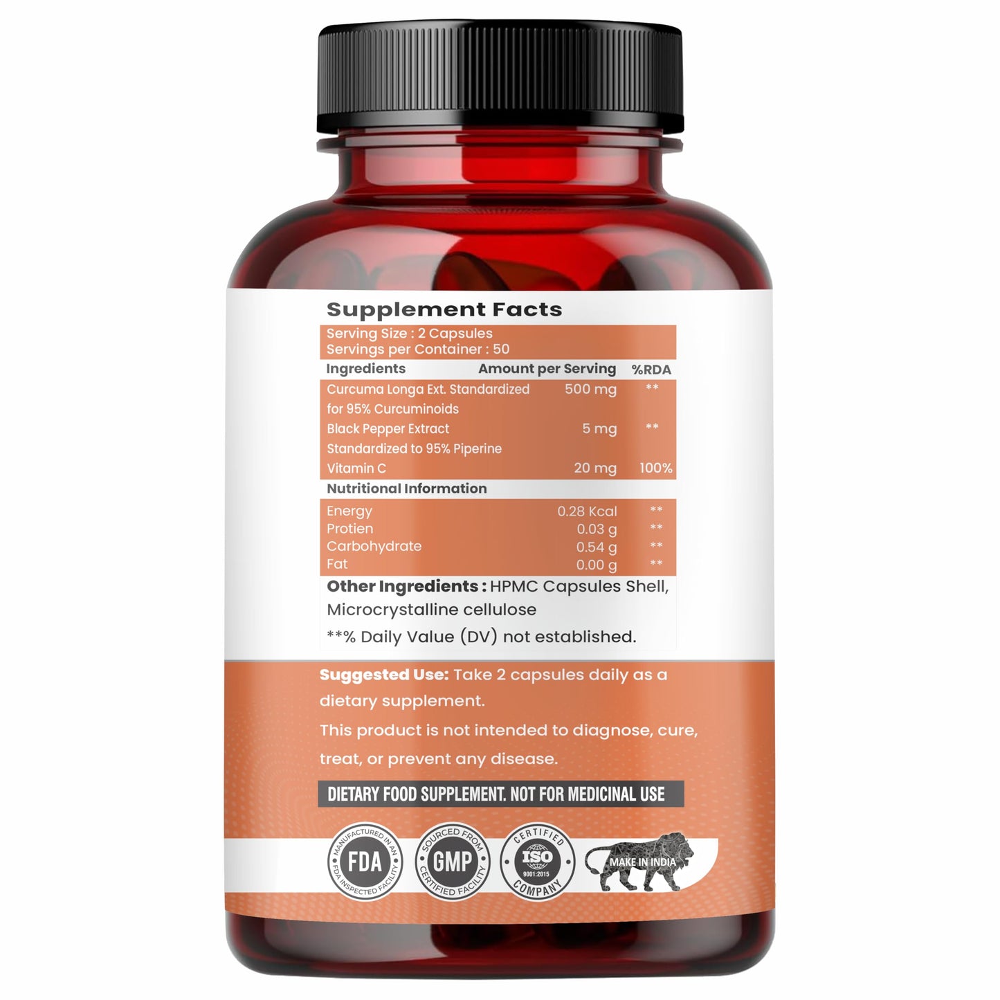 Raskam Curcumin 100 veg capsules-with 95% Curcuminoids - Higher Absorption- Antioxidant & Anti-inflammatory Supplement - For Skin, Joint Support, Boosts Immune System