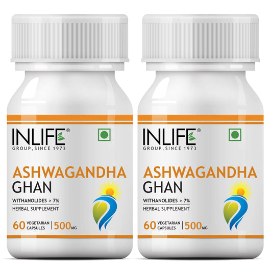 INLIFE Ashwagandha Supplement Tablets 500mg, 60 Veg Capsule (2 Pack)