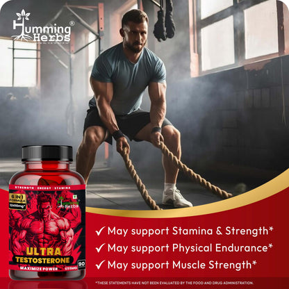 Humming Herbs Ultra Testosterone support for men| Muscle Growth, Energy and Performance with | Tongkat Ali, Tribulus,Arginine and Horny Goat Weed | | 6in1 | 12410 eqv |90 Capsules |, 80 grams