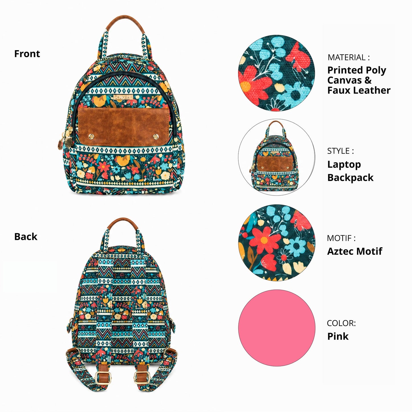 Chumbak Women's Laptop Backpack, Stylish Canvas Bag for Office, College & Travel, Lightweight and Spacious Daypack for Girls, Fits 15-Inch Laptop