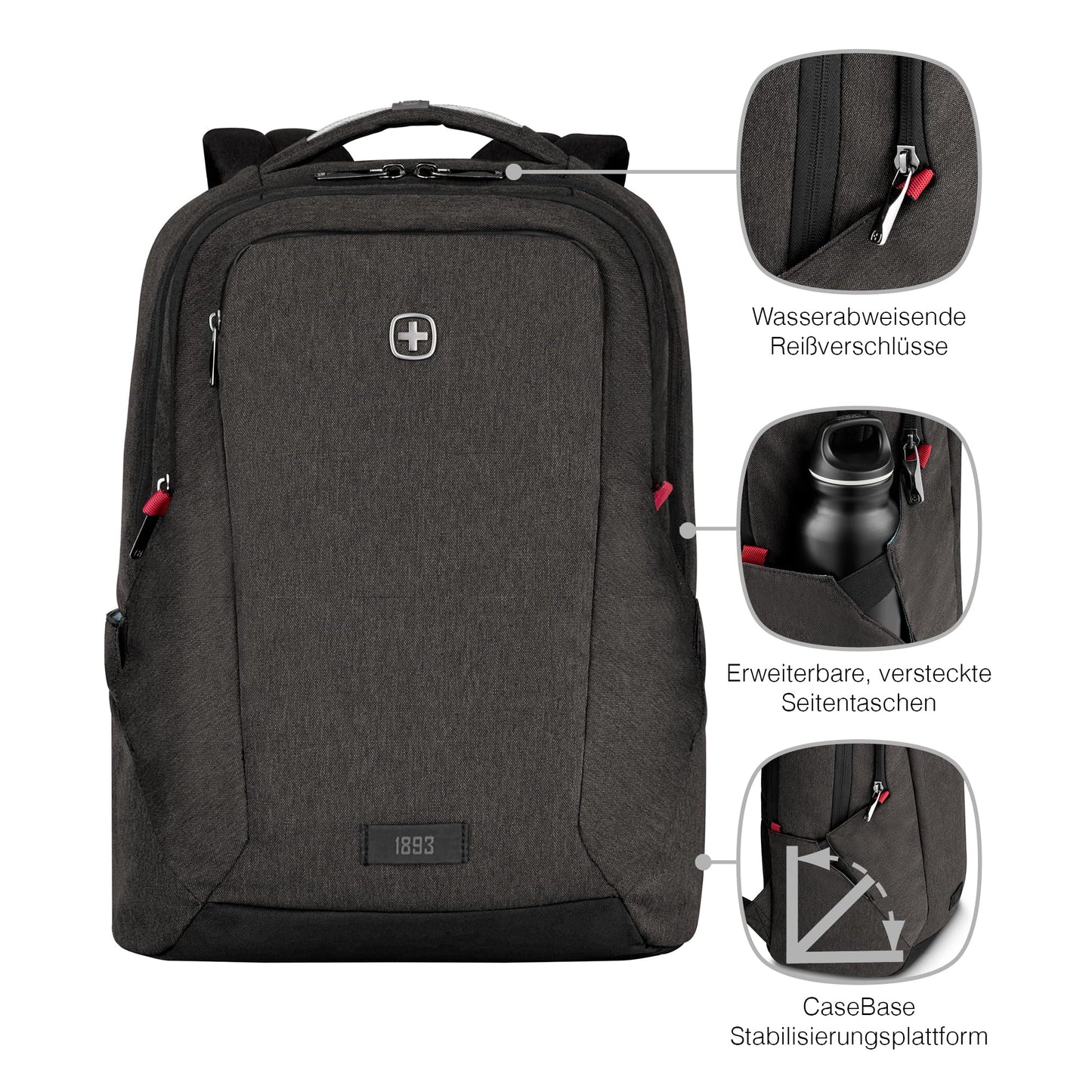 WENGER, MX Professional 16 Inch Backpack,21 Liters Heather Grey, Swiss Designed-Blend of Style and Function, 611641