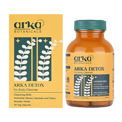 Arka Botanicals Arka Detox 60 Veg Capsules | Natural Body Cleanse & Digestion Support | Ayurvedic Formula with Nishottar Ghana & Haritaki | Plant-Based Detox for Wellness & Gut Health