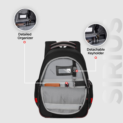 HARISSONS Sirius Travel Laptop Backpack | 45L | Fits 15.6” Laptop | Heavy-Duty Build | USB & Audio Port, Multi-Level Organizer, Trolley Sleeve | Work, Travel & College (black)