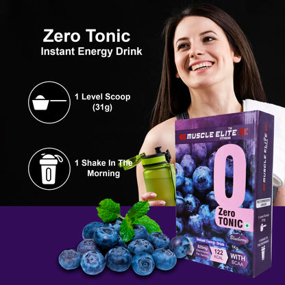 Muscle Elite Fitness Isotonic Instant Energy Drink Formula, Energy Drink BCAA, 825mg Electrolytes [32 Servings, Blueberry]