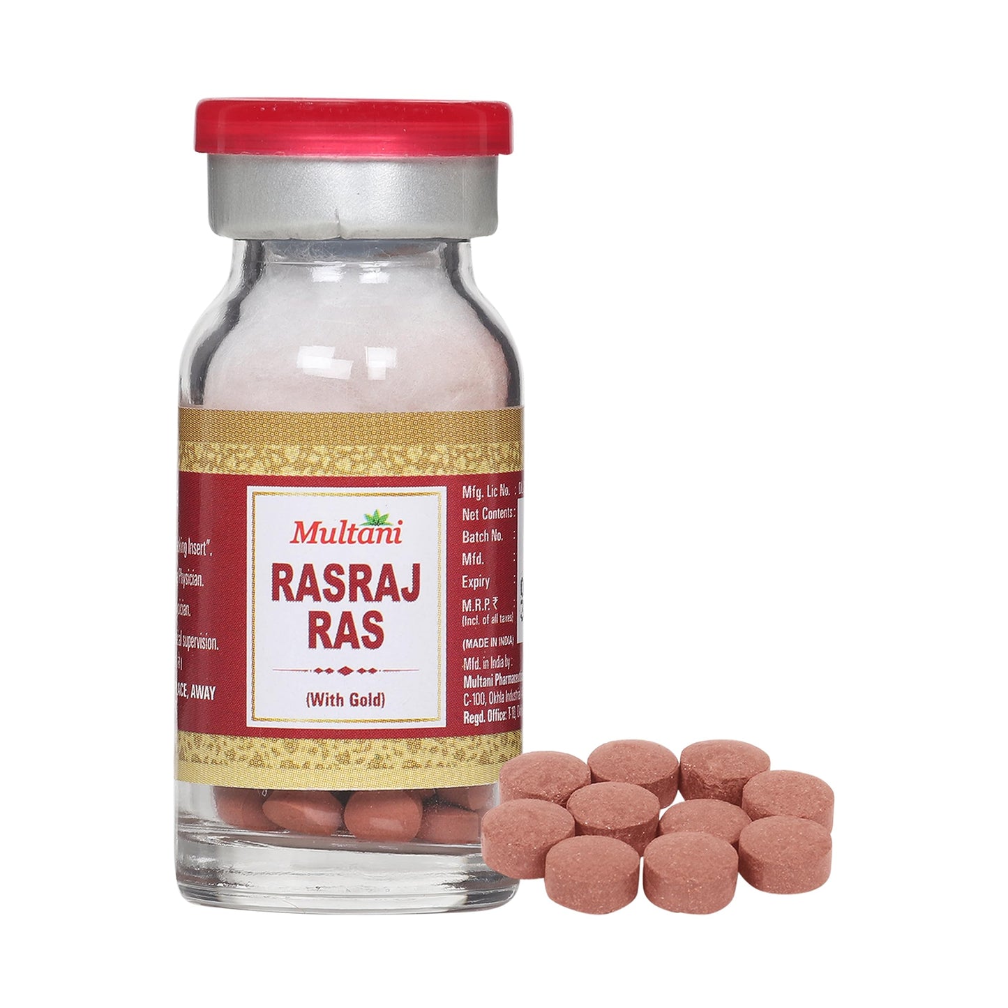 Multani Rasraj Ras With Gold | Enriched With 24 Carat Gold, Moti Pishti, Ashwagandha & Abhrak Bhasma | Helpful In Pains Causes By Vata Imbalance/वात रोग | 10 Tablets