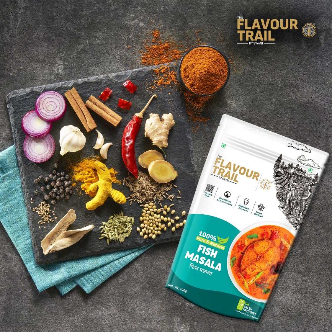 The Flavour Trail Pure & Natural Fish Masala | Perfect for Kerala, Malvani, Bengali & Tandoori Fish Dishes | Prawns Masala | Spicy & Tangy Masala for Seafood Lovers | Perfect for Fried Fish, Tandoori, & Gravy | 100g