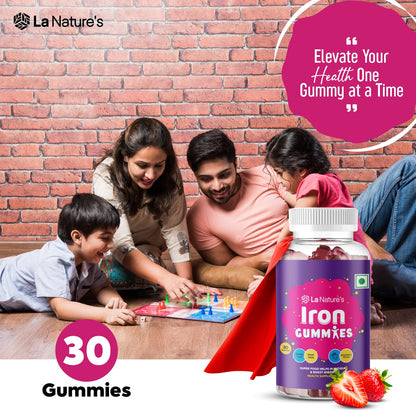 La Nature's Iron Gummies Superfood to Prevent Fatigue and Boost Energy Maintain Hameglobin Level Supports Immune System Good for Pregnancy Health for Women Strawberry Flavour Gummy Bears 30 Gummies