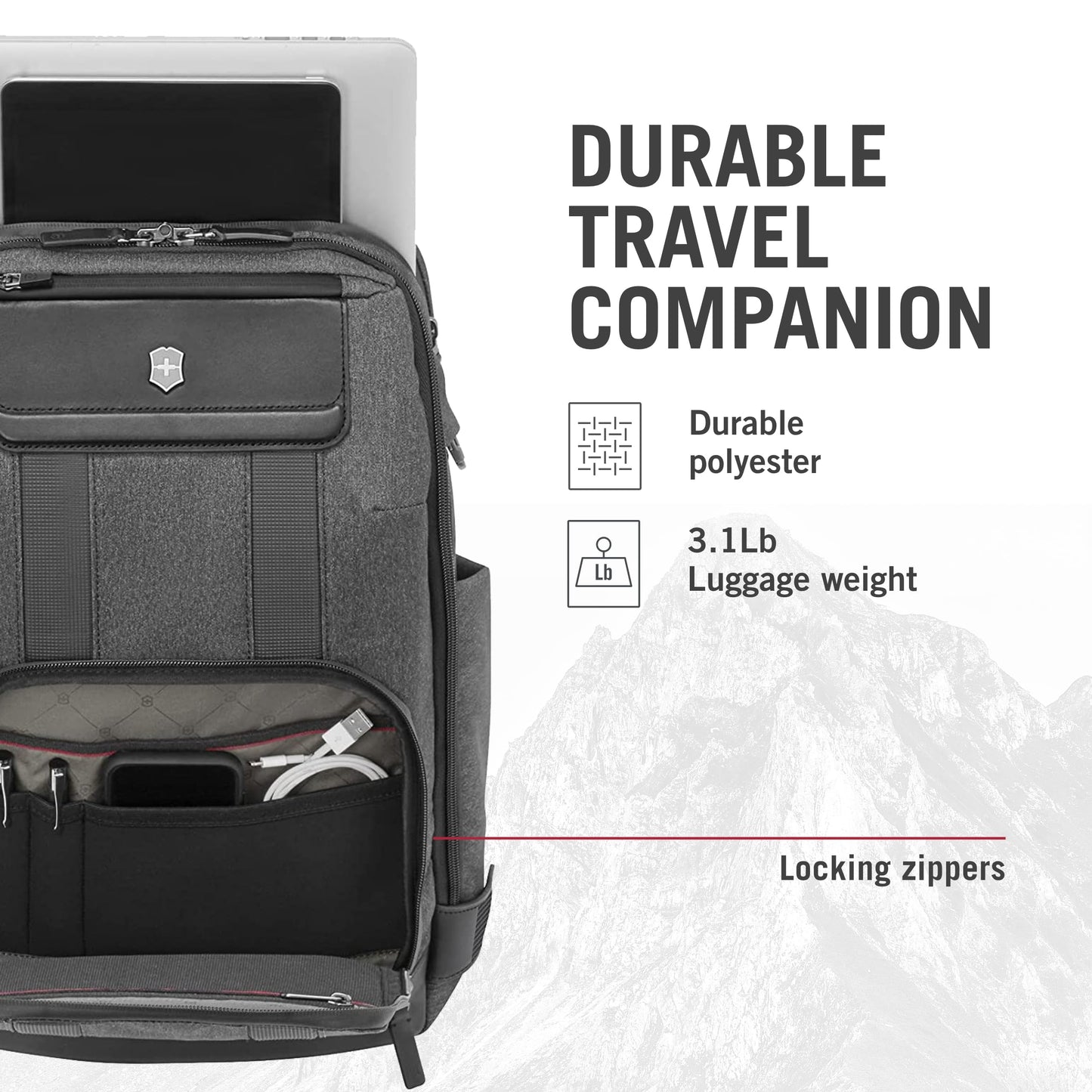 Victorinox Architecture Urban 2.0, Deluxe Backpack, 15" Laptop and Tablet Compartment, Melange Grey (611954), M