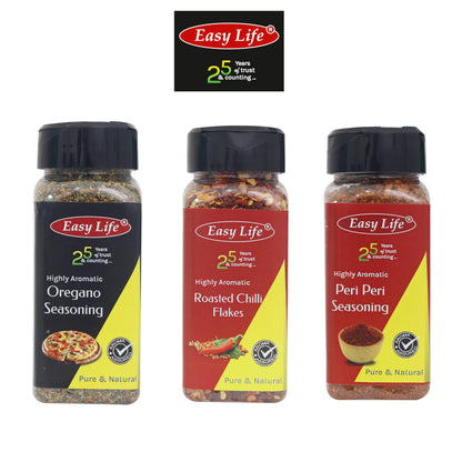 Easy Life Oregano Seasoning 50g, Roasted Chilli Flakes 50g with Peri Peri Seasoning 60g (Combo of 3)