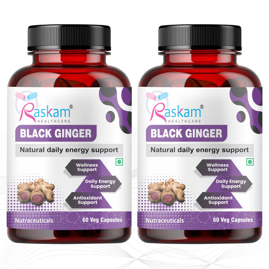 Raskam Black Ginger Capsules, 60 Veg Capsules Each, Improves Circulation, Boosts Energy with Powerful Antioxidants (Pack of 2)