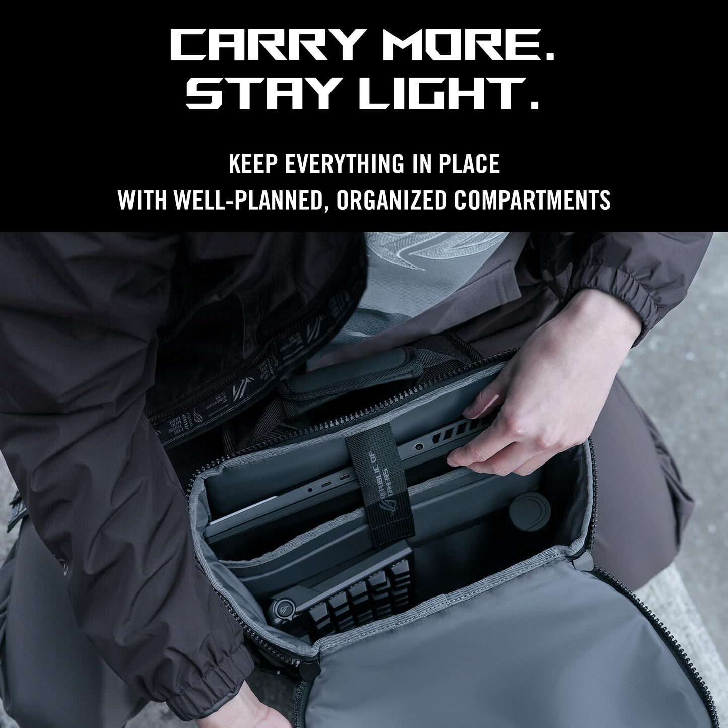ASUS ROG Ranger BP2701 (2025) Lightweight Gaming Backpack, Spacious storage upto 22L, Ergonomic design, Built-in luggage strap, Adjustable Chest Strap, fits up to a 17-inch laptop, Black, 0.93 kg