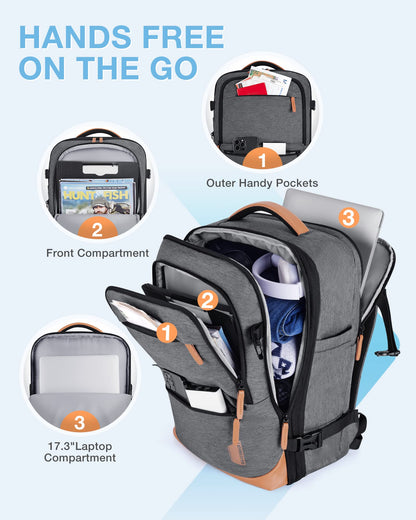 BAGSMART Travel Laptop Backpack, 40L Expandable Airline Approved Carry On Backpack with Packing Cubes, Grey, 47cm*31cm*15.5cm, Travel Backpack Carry on Flight Approved