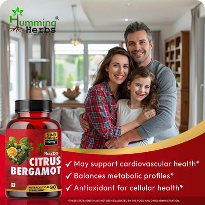 Humming Herbs Citrus Bergamot Capsules 15500mg | Supports Healthy Cholesterol & Heart Function | Enriched with Black Chokeberry, Olive Leaf & Black Pepper | 90 Veg Capsules