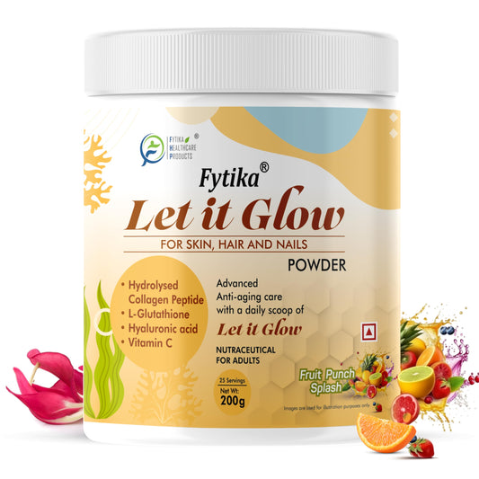 FYTIKA HEALTHCARE PRODUCTS Let It Glow Collagen Supplement For Men & Women|L- Glutathione, Vitamin C, Sesbania|Promotes Healthy Skin, Hairs And Nails (Fruit Punch Splash, Pack Of 1), Powder