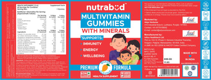 Nutrabud Multivitamin Gummies for Kids, Men, Women, Adults | No Added Sugar | For- Healthy Growth, Immunity & Energy | Mango Flavor Veg Gummy Bears Supplement - 60 Count (Pack Of 1)