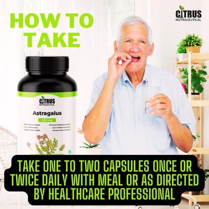CITRUS NUTRACEUTICAL Astragalus Extract 500 mg For Antioxidant, Boost Immunity, Supports Heart, Lungs, Kidney and Liver Health- 60 Capsules