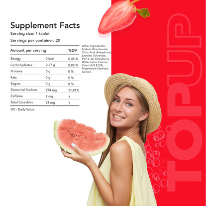 TopUp Organic Japanese Matcha Green Tea Effervescent Tablets for Energy & Focus | Helps Detox & Clear Skin | 40 Tablets (Pack of 2) (Strawberry watermelon Flavor)