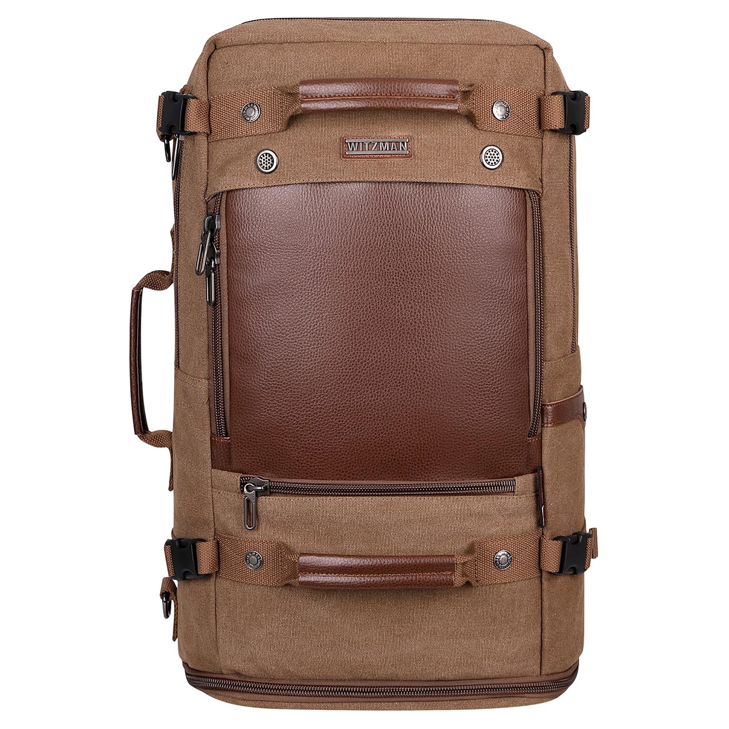 WITZMAN Travel Backpack for Men Carry on Luggage Backpack Large Man Canvas Rucksack with Shoe Compartment（A2021-2 Brown