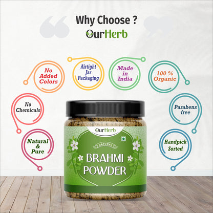 OurHerb Pure & Natural Brahmi Powder (Bacopa monnieri Powder) for Health & Hair Care with Wooden Spoon - 200g | 7 Oz