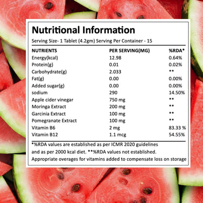 BLYZE ACV Moringa TriBoost, Apple Cider Vinegar 750mg with Moringa, Control Cravings and Weight Management, No Added Sugar, Effervescent Tablets, Watermelon Flavour, Pack of 1 (15 Tablets)