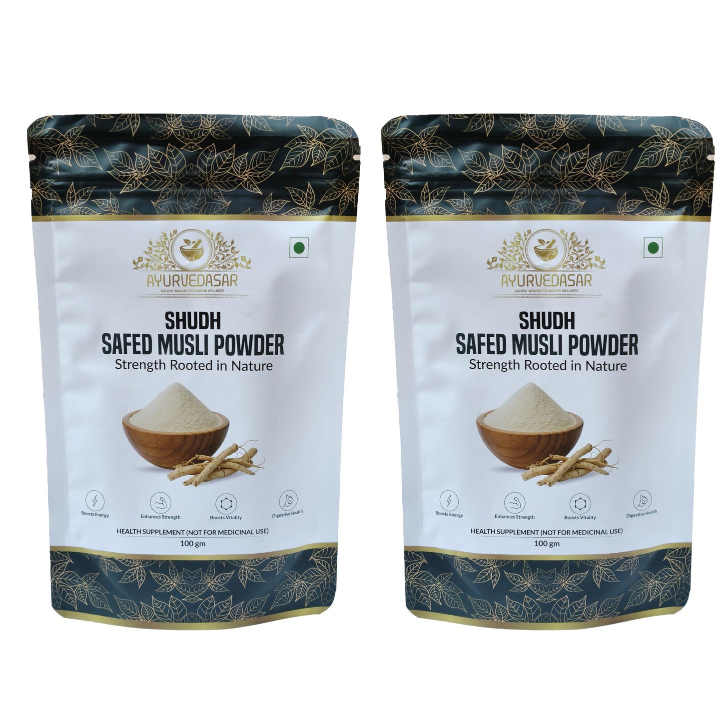 AYURVEDASAR Safed Musli Root Powder 100g | Pure & Natural Herbal Supplement for Strength, Stamina & Vitality (Pack of 2)