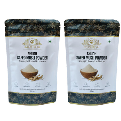 AYURVEDASAR Safed Musli Root Powder 100g | Pure & Natural Herbal Supplement for Strength, Stamina & Vitality (Pack of 2)