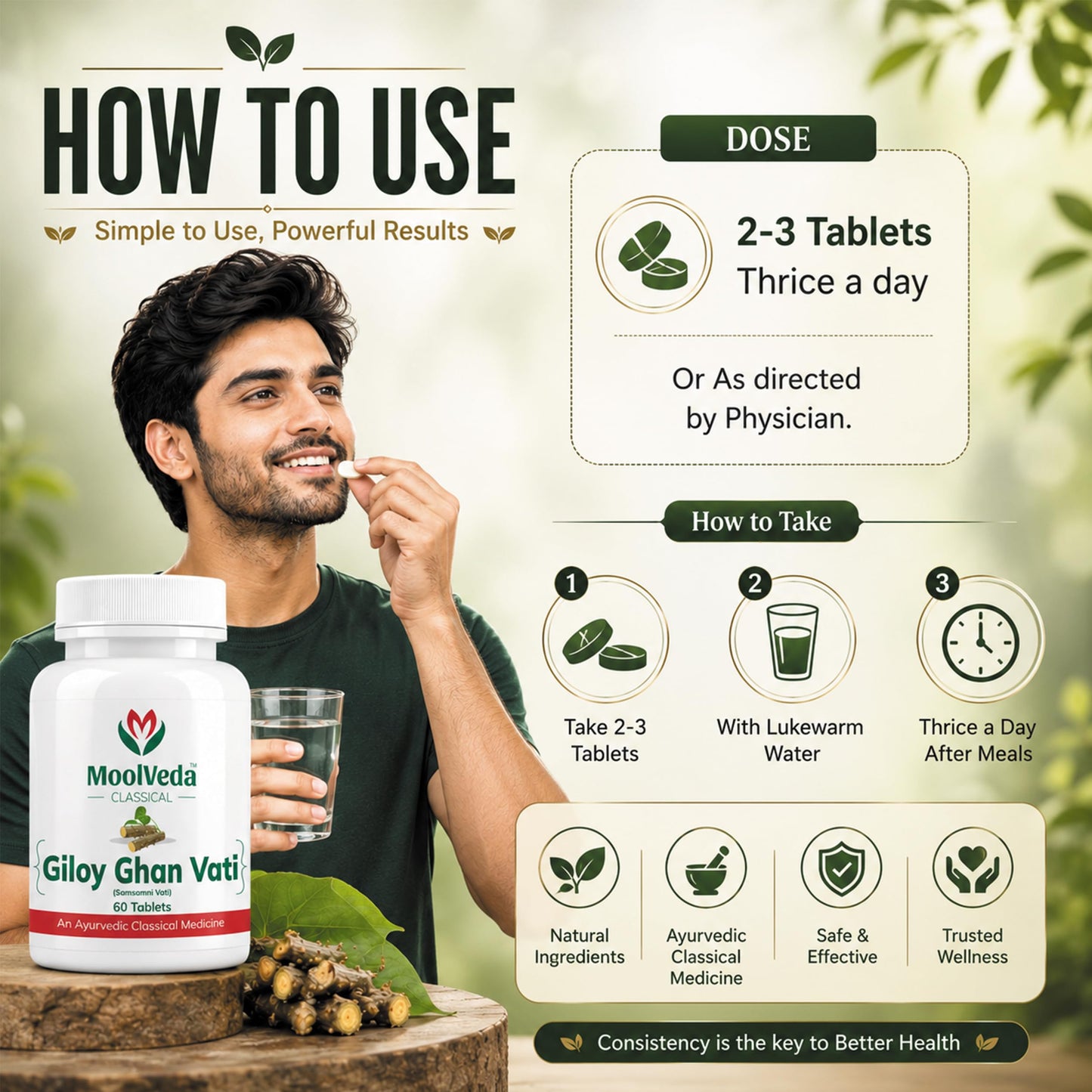 Moolveda 100% Pure and Natural Giloy Ghan Vati Tablet For Immunity Boosting, Use for Enhances Strength & Stamina, Detoxifies the Body (Pack Of 2)