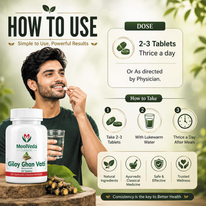 Moolveda 100% Pure and Natural Giloy Ghan Vati Tablet For Immunity Boosting, Use for Enhances Strength & Stamina, Detoxifies the Body (Pack Of 2)