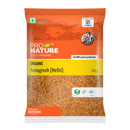 Pro Nature 100% Organic Fenugreek Seeds - 200g | Whole Natural Sabut Methi Dana | Chemical-Free & Unpolished | Ideal for Cooking & Health Benefits