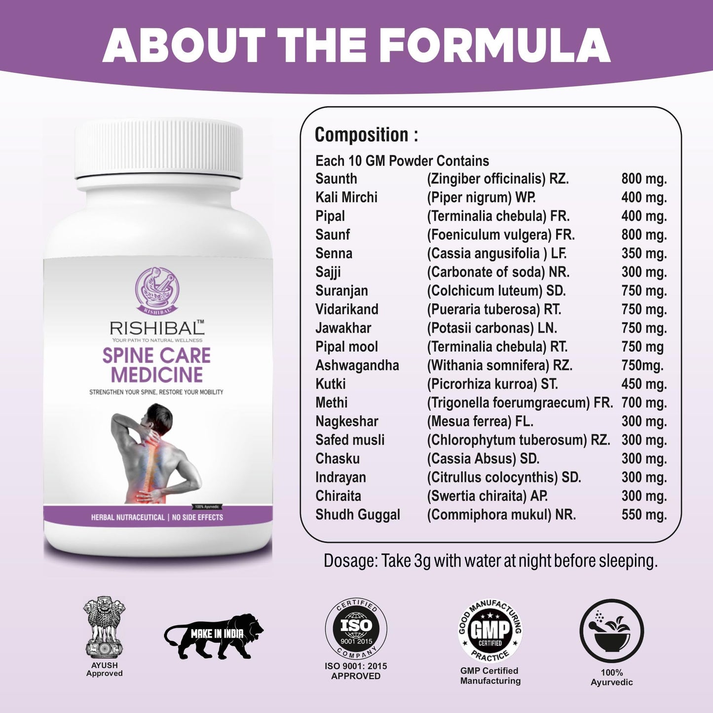 Rishibal Spine Care Medicine Powder 100gm (Pack of 1) | Ayurvedic Blend for Spinal Wellness, Back Comfort, Posture Support & Flexibility | Herbal Supplement for Daily Use