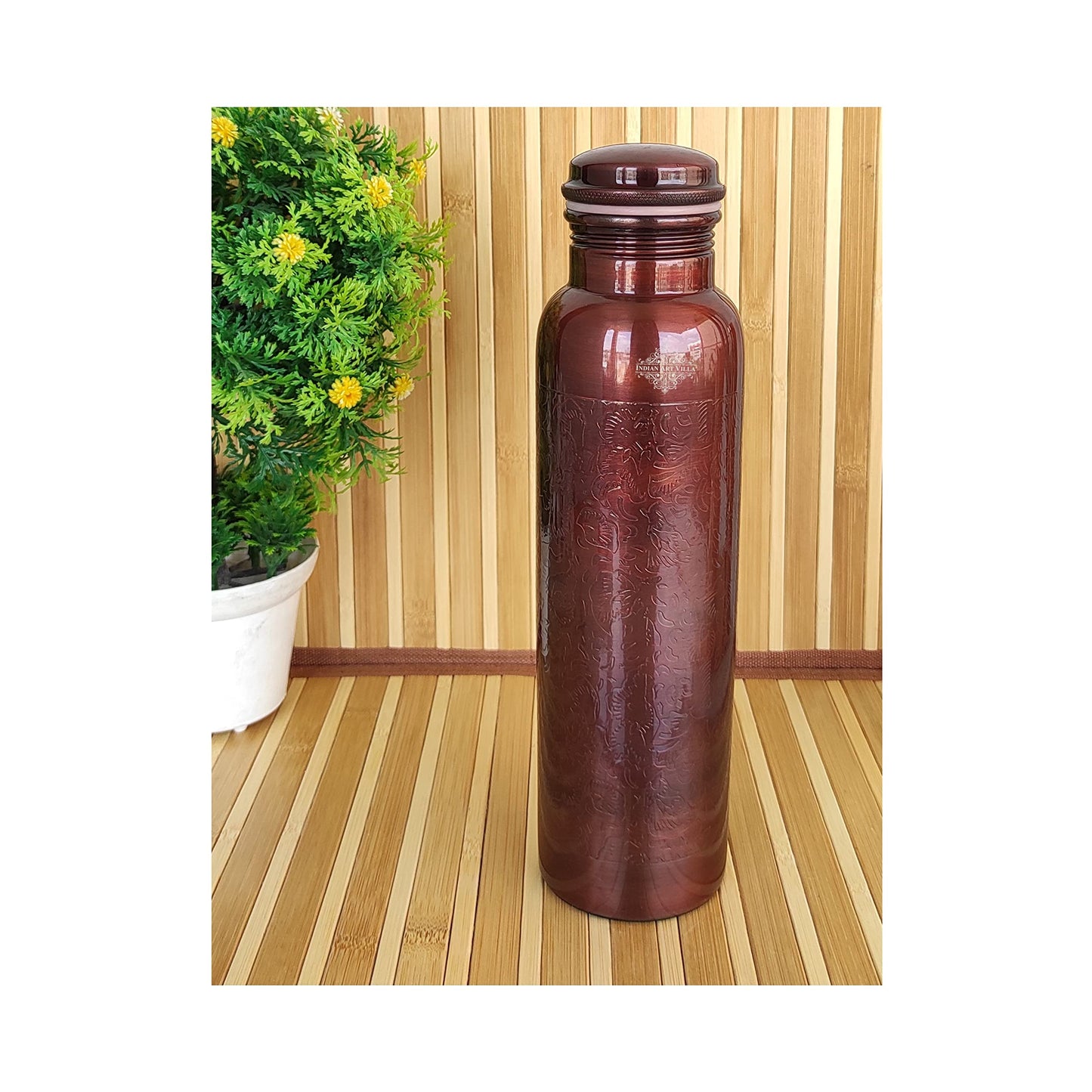 INDIAN ART VILLA Pure Copper Water Bottle with Antique Design, 1 litre Capacity, Drinkware & Storage (Pack of 2)