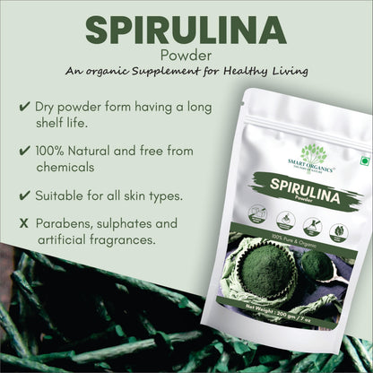 SMART ORGANICS Spirulina Powder Herbal Nutrition Plant Based Algae Vegan & Gluten-Free Superfood for Daily Wellness Energy Support Immunity Detox and Balanced Diet (200gm)