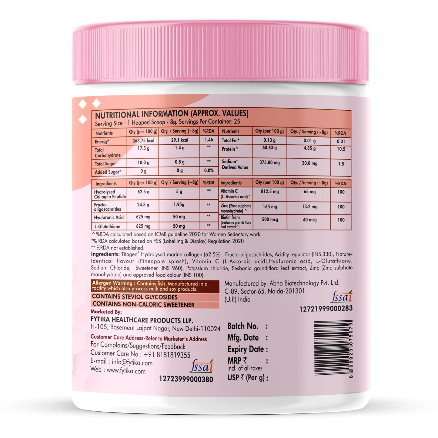 Fytika Let It Glow 200G Each (Pineapple, Pack of 3) Marine Collagen Supplement for Men & Women|L- Glutathione, Vitamin C, Sesbania Agati Extract|Promotes Healthy Skin, Hairs and Nails