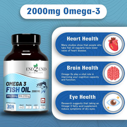 End2End Nutrition Omega 3 Fish Oil capsules and Multivitamin tablets with 33 Vitamins, Minerals and Herbs for Men and Women | Heart, Brain, Eye & Skin Health - (30x2)