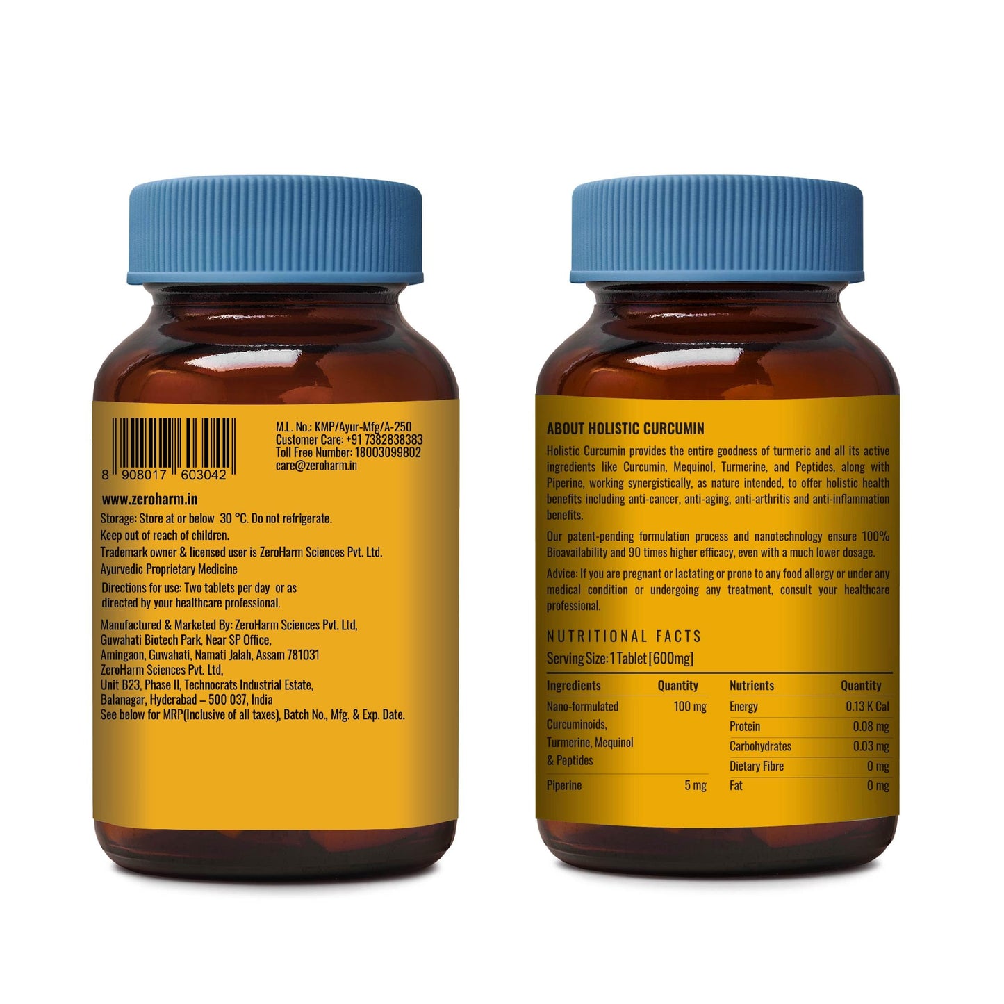 Holistic Curcumin ZEROHARM Supplement- 600mg (60 Veg Tablets) with 95%- image 3