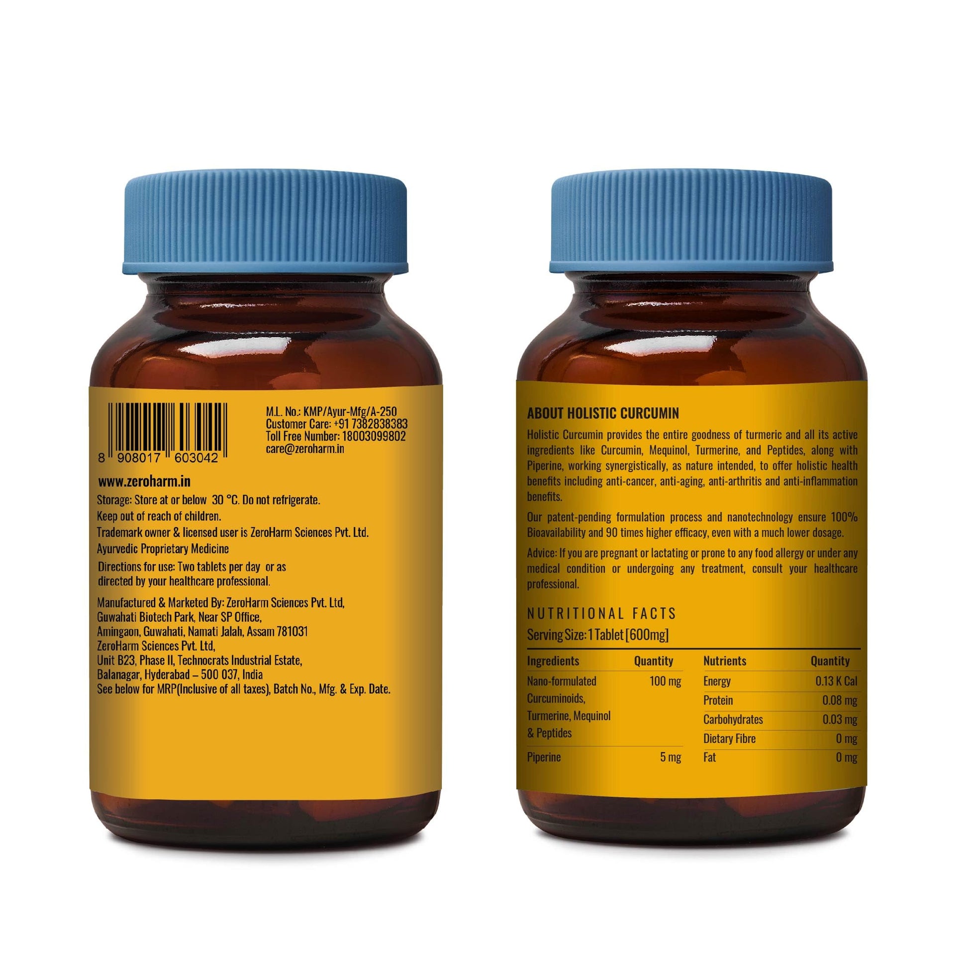 Holistic Curcumin ZEROHARM Supplement- 600mg (60 Veg Tablets) with 95%- image 3